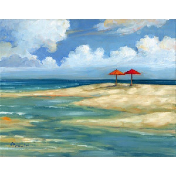 13164 Umbrella Beachscape Orange and Red