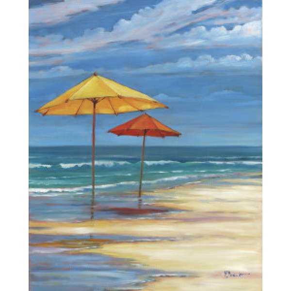 14007 Seascape with Umbrellas Yellow and Orange