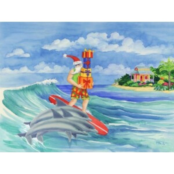 24579 Santa Surfing Dolphins Horizontal