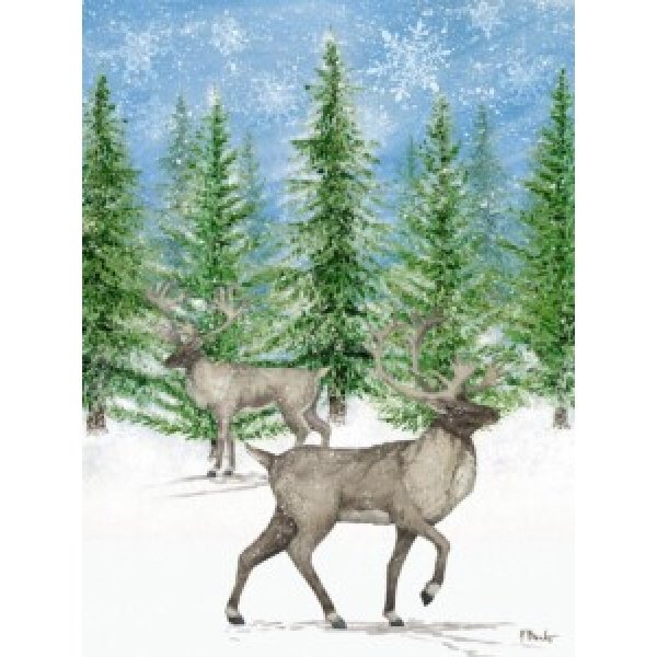 24637A Snowy Reindeer Forest Vertical - Snowflakes