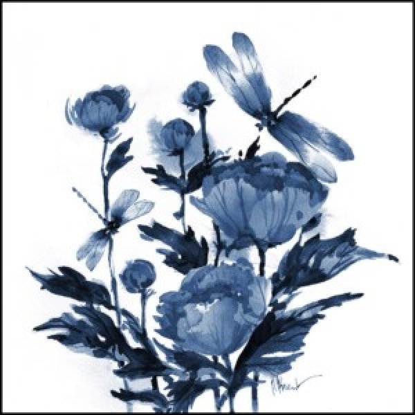 24774A Province Peonies and Dragonflies - Indigo