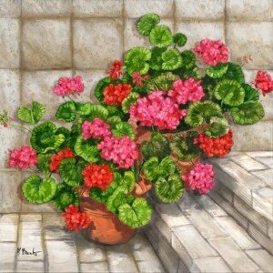 12681A Summer Geraniums Square - Beige