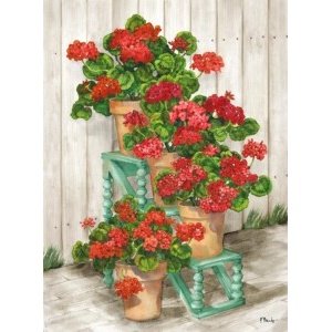 14092B Spindle Shelf Geraniums - Beige