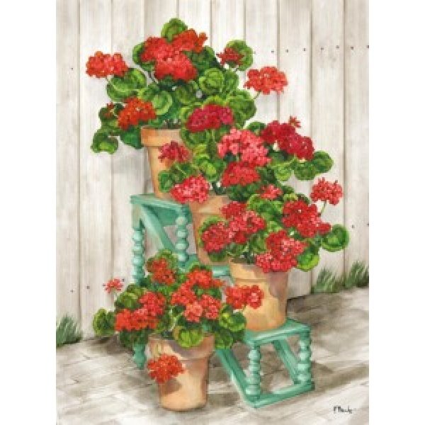 14092B Spindle Shelf Geraniums - Beige