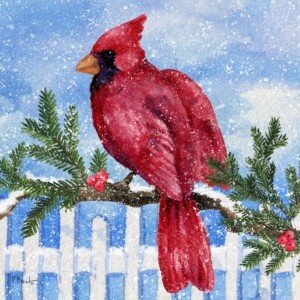 25602 Snowy Cardinal with Greenery