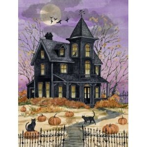 26546A Black Cat Manor - Pink and Purple
