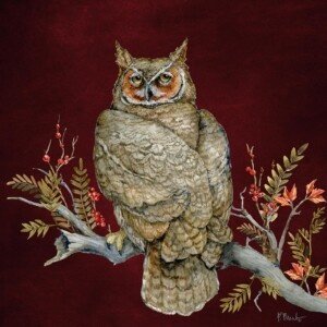 26632A Autumn Foliage Owl - Burgundy
